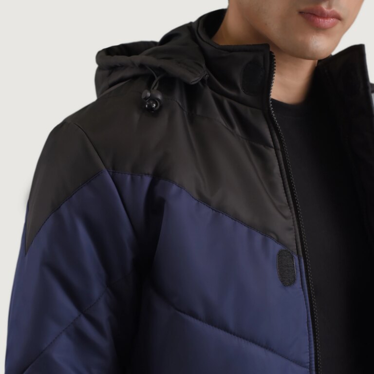 Mens Luka Black & Blue Puffer Jacket Close-Up-9-1698700171677